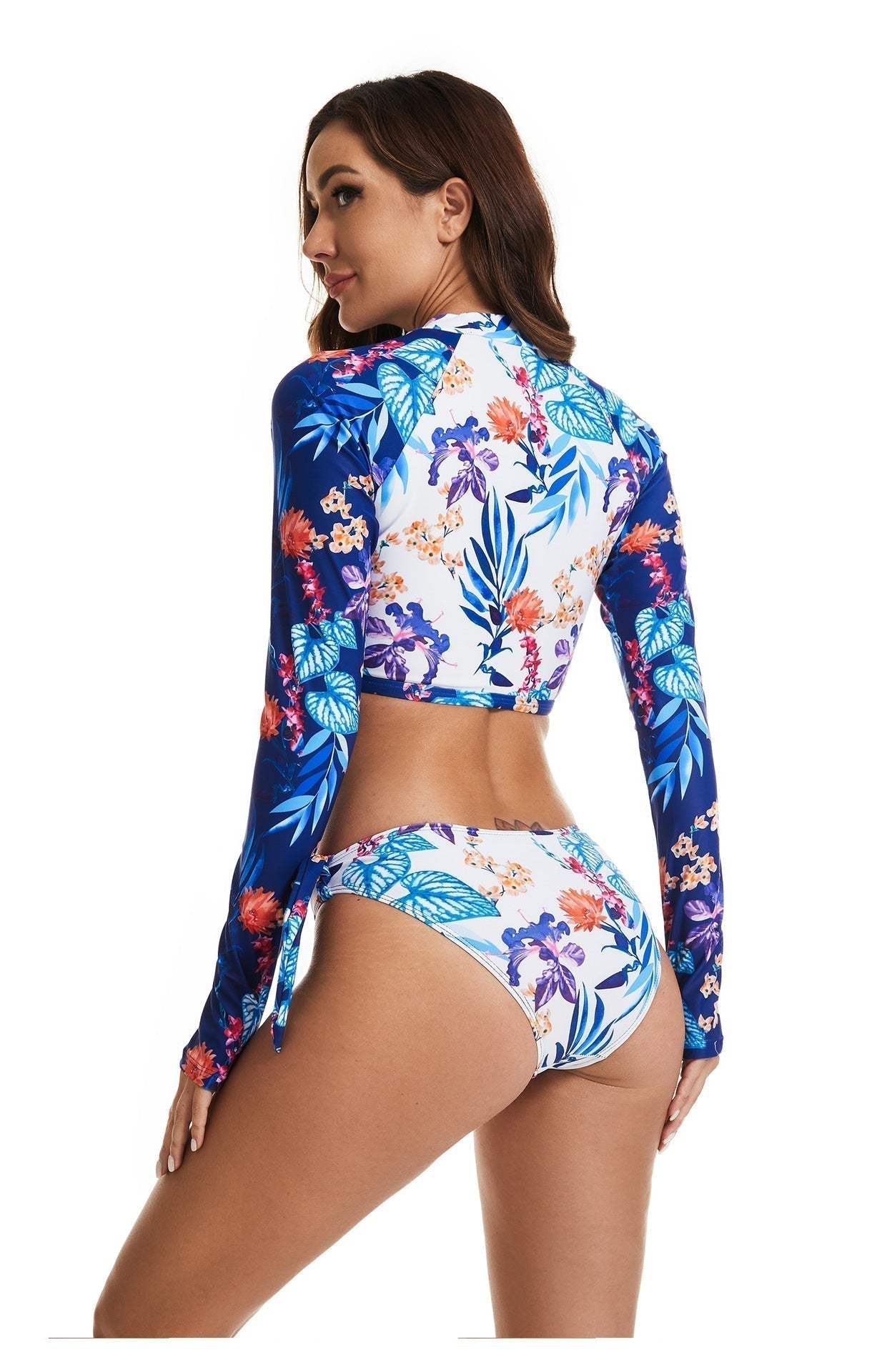 Modioza Sexy Swimsuit with Long Sleeves and Backless Zipper, Low Waist, Bikini Set