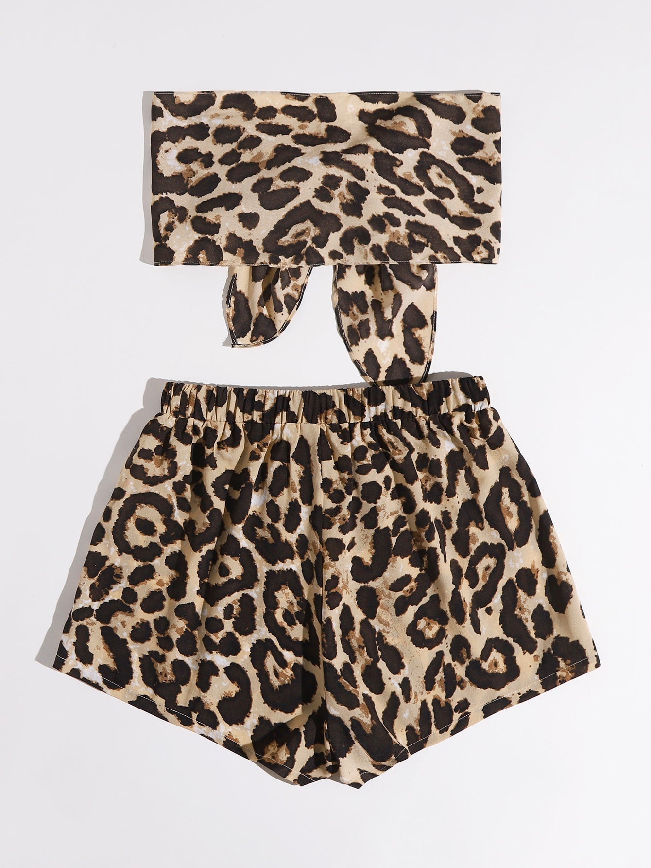 Tube Top with Front Tie and Leopard Print & Shorts Set