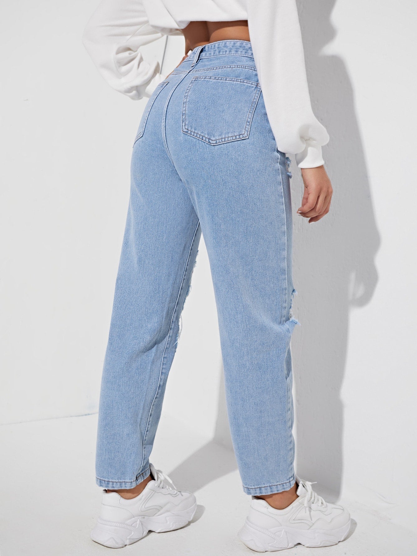 Mom Fit Jeans with Rips, High Waist