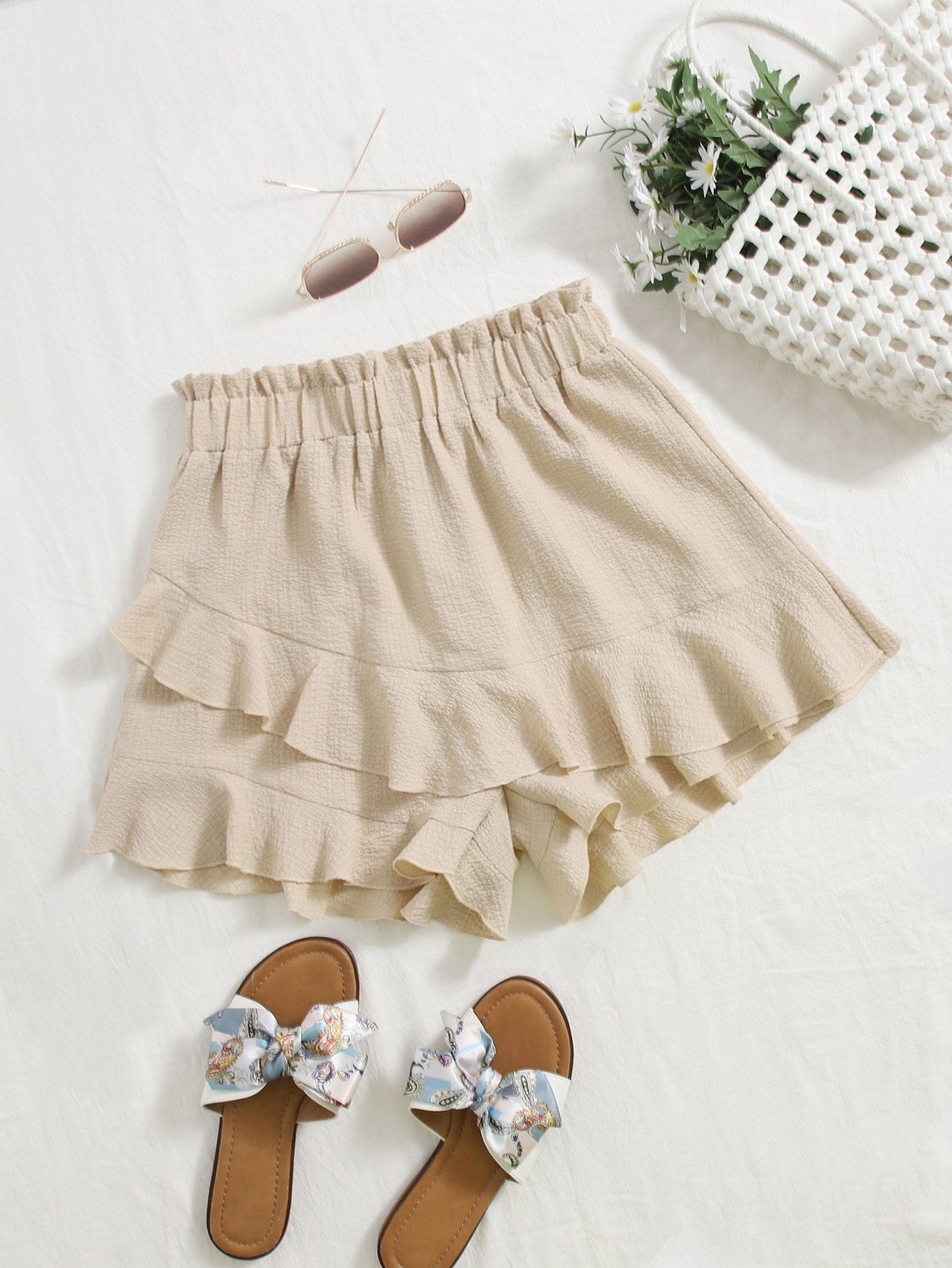 Shorts with Paper Bag Waist, Ruffles