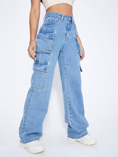 High-waisted cargo jeans with side flap pockets