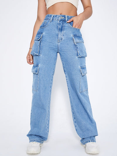 High-waisted cargo jeans with side flap pockets