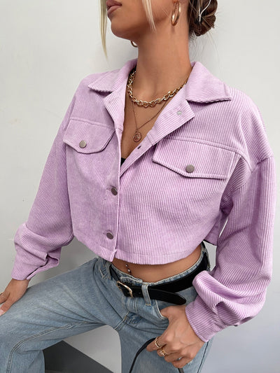 Jacket with Drop Shoulder Flap Detail, Cropped Corduroy