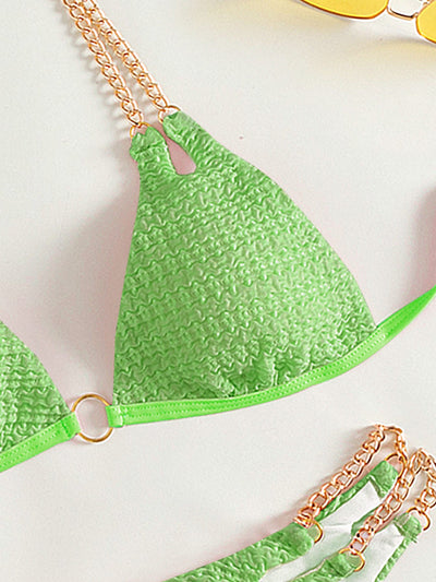 Triangle bikini with halter neck, chain,