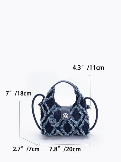 Hobo Bag with Mini Raw Hem, Twist Lock