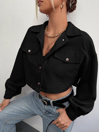 Jacket with Drop Shoulder Flap Detail, Cropped Corduroy