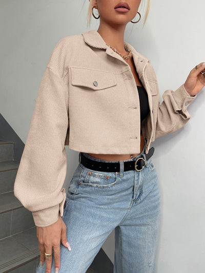 Jacket with Drop Shoulder Flap Detail, Cropped Corduroy