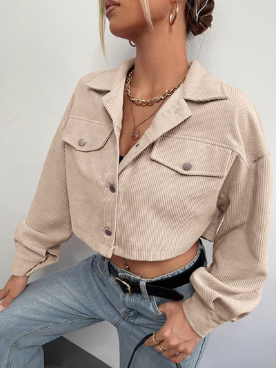 Jacket with Drop Shoulder Flap Detail, Cropped Corduroy