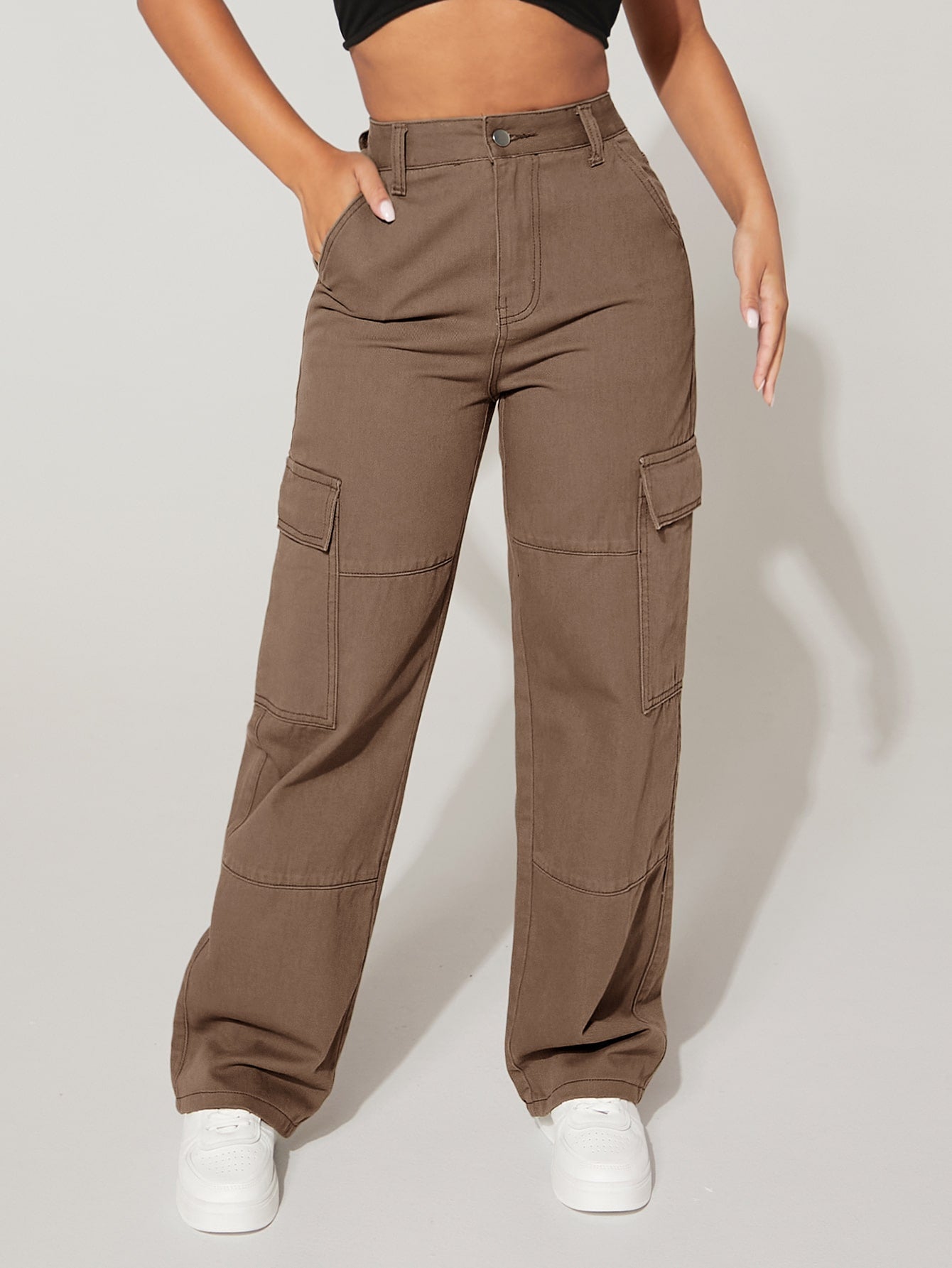 PETITE High-Waisted Cargo Jeans with Flap Pockets