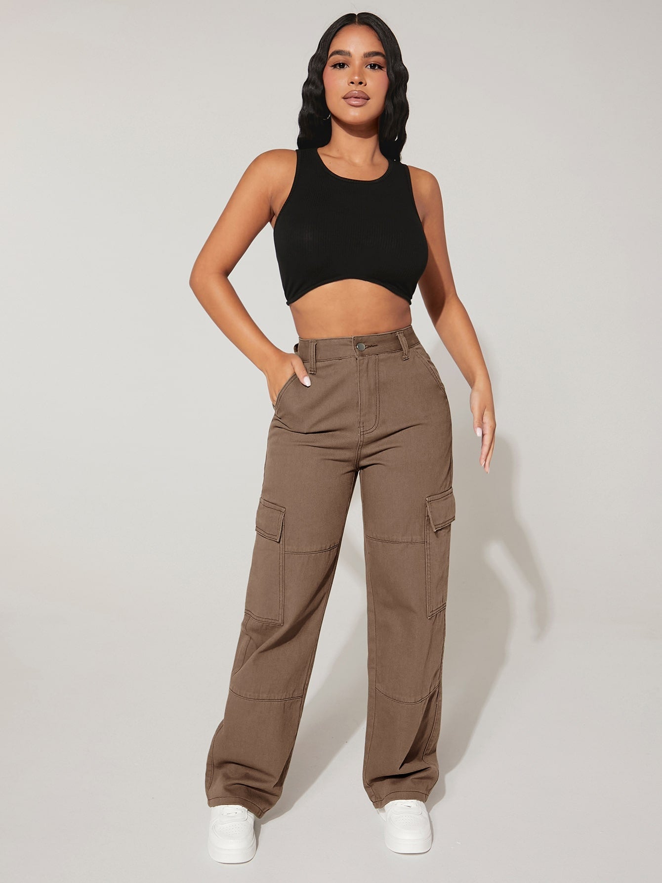 PETITE High-Waisted Cargo Jeans with Flap Pockets