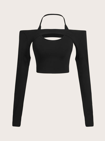 Crop T-Shirt with Cut-Out, Halter Neck