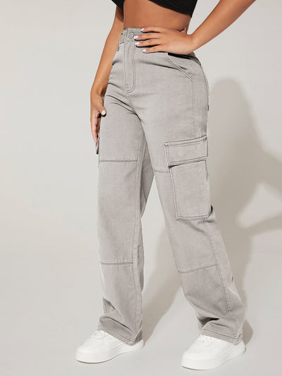 PETITE High-Waisted Cargo Jeans with Flap Pockets