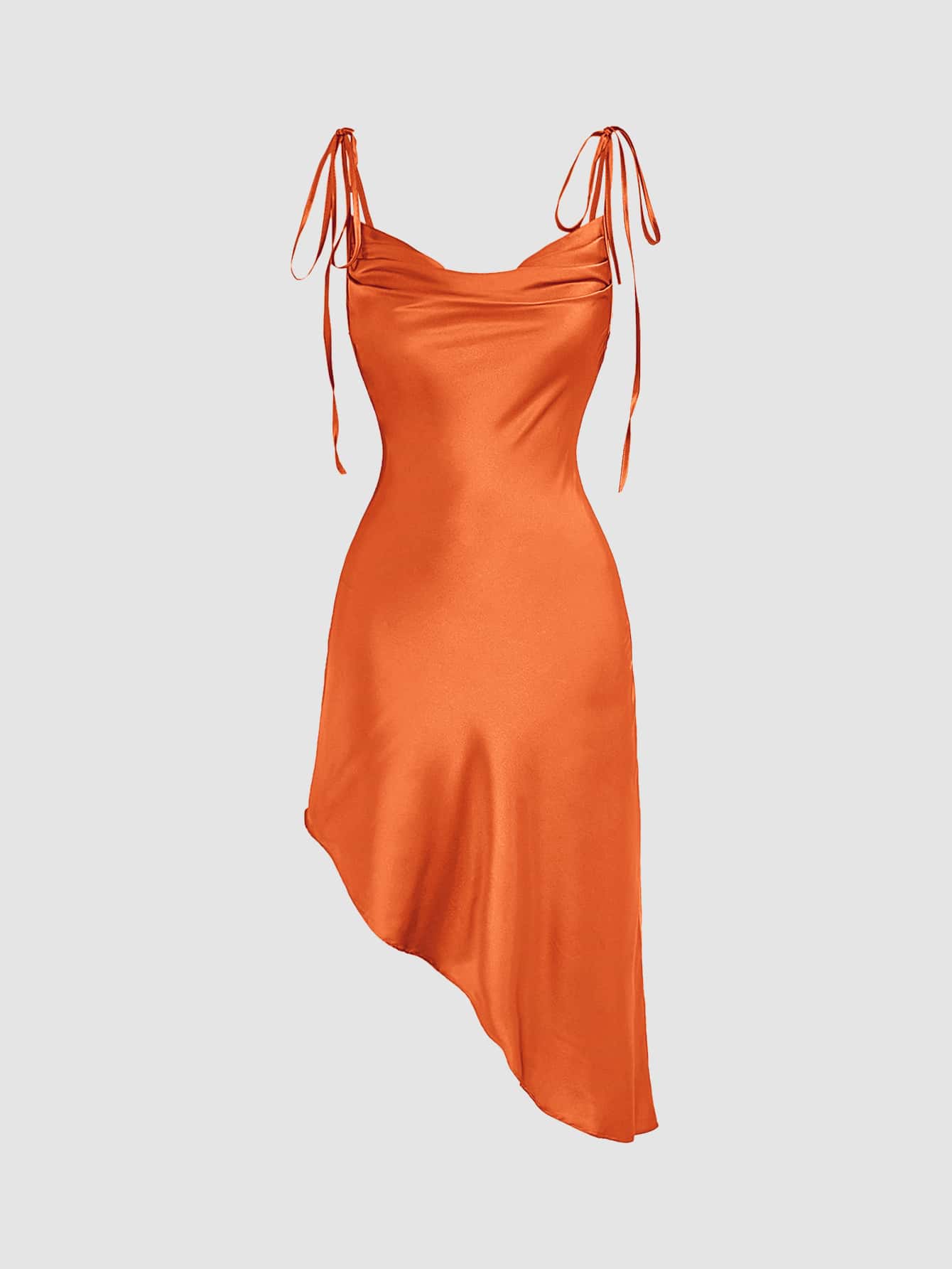 Cami dress with waterfall neckline, asymmetrical hem