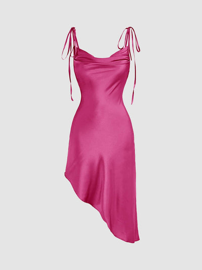 Cami dress with waterfall neckline, asymmetrical hem