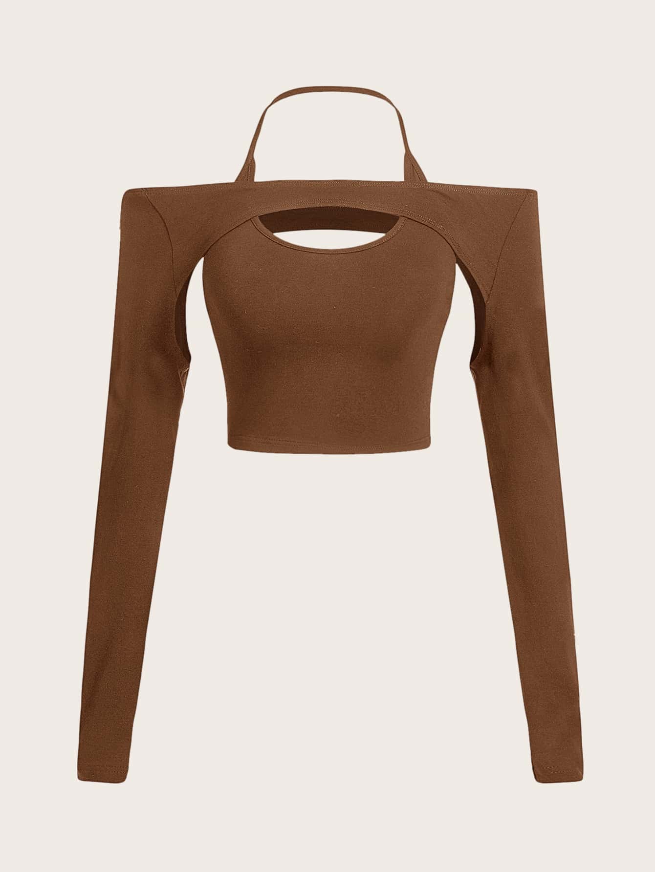 Crop T-Shirt with Cut-Out, Halter Neck