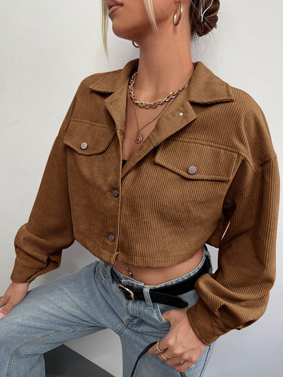 Jacket with Drop Shoulder Flap Detail, Cropped Corduroy