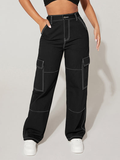 PETITE High-Waisted Cargo Jeans with Flap Pockets