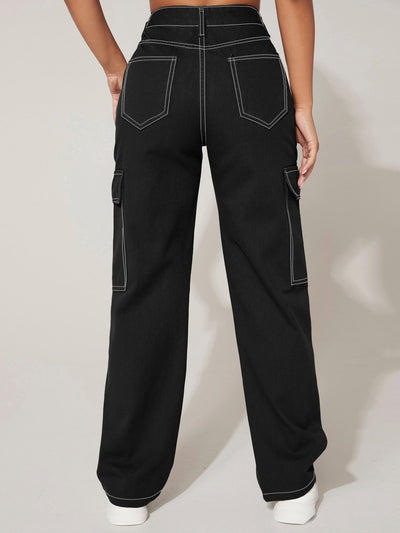 PETITE High-Waisted Cargo Jeans with Flap Pockets