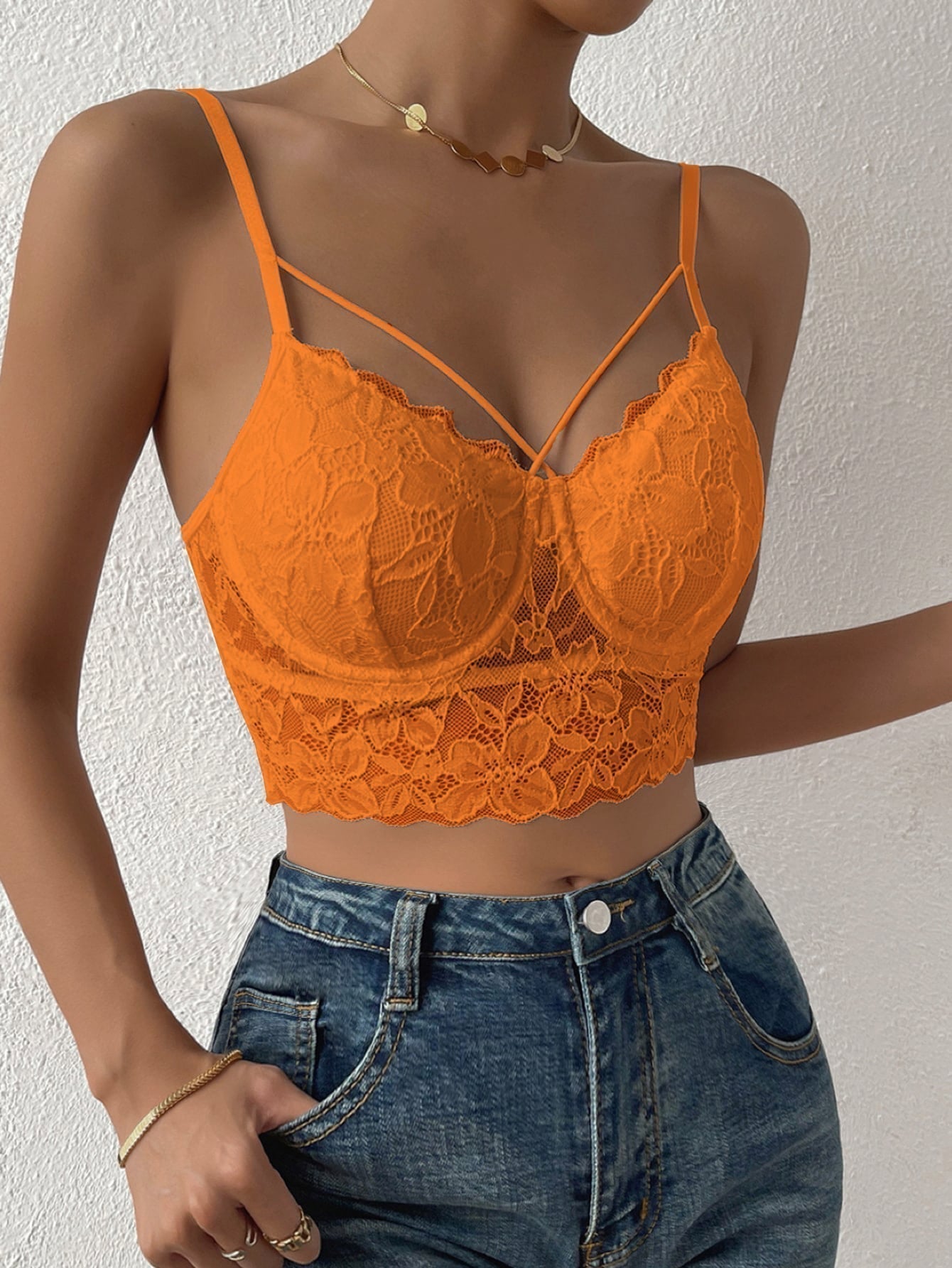 Crop Lace Cami Top with Cross Strap