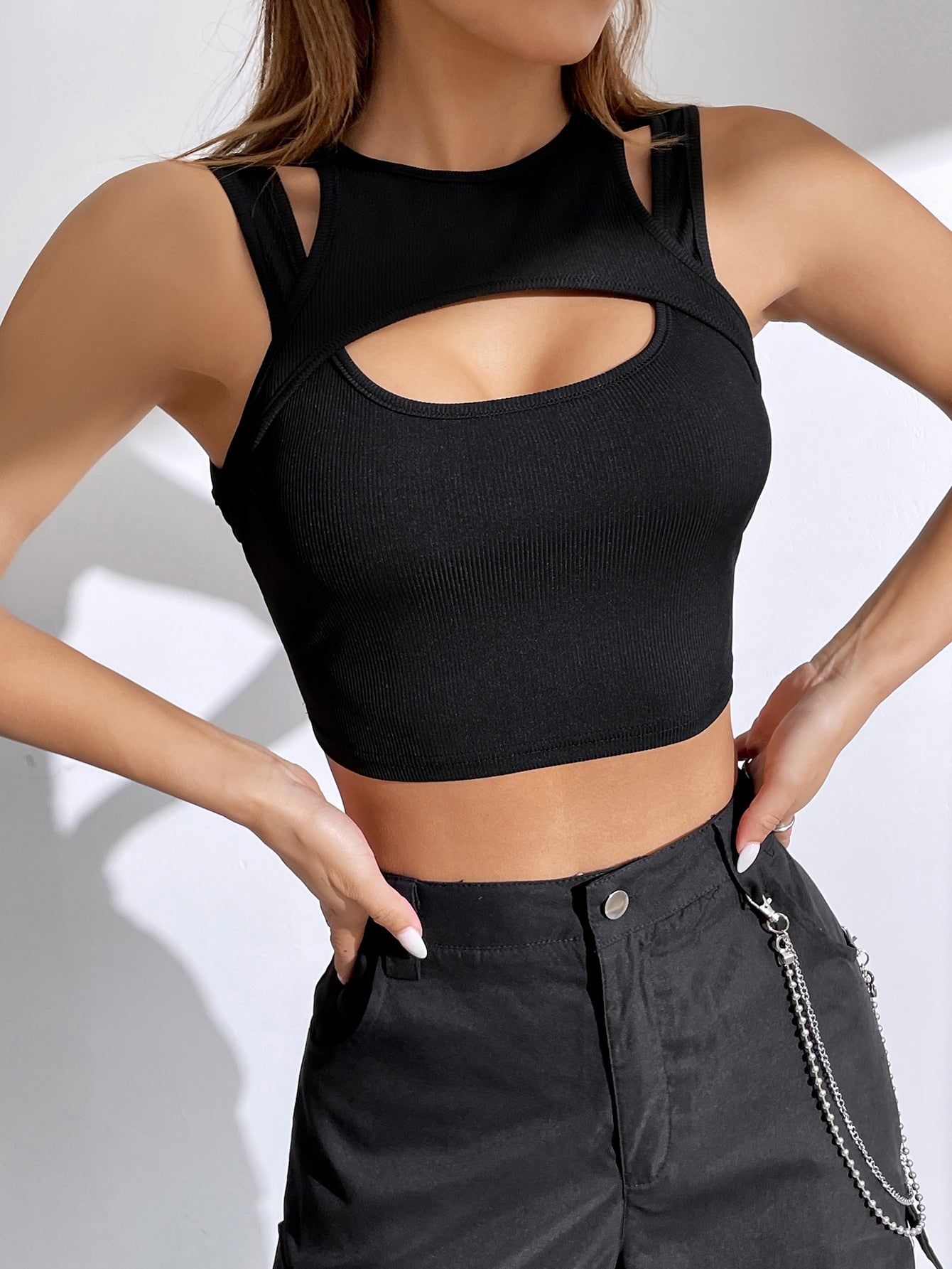 Crop Tank Top with Front Cutout