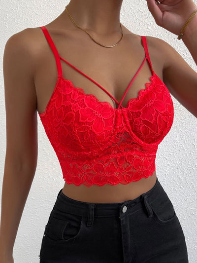 Crop Lace Cami Top with Cross Strap