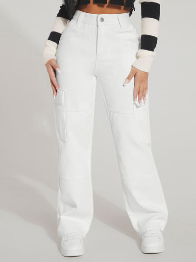 PETITE High-Waisted Cargo Jeans with Flap Pockets