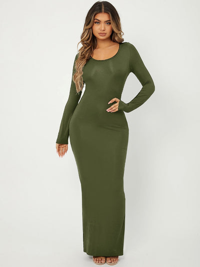 Fitted dress with U-neckline