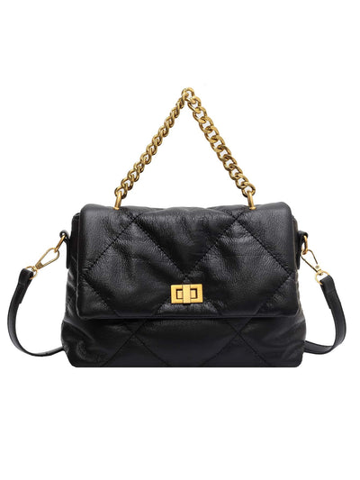 Square Bag with Quilted Chain Decoration, Flap