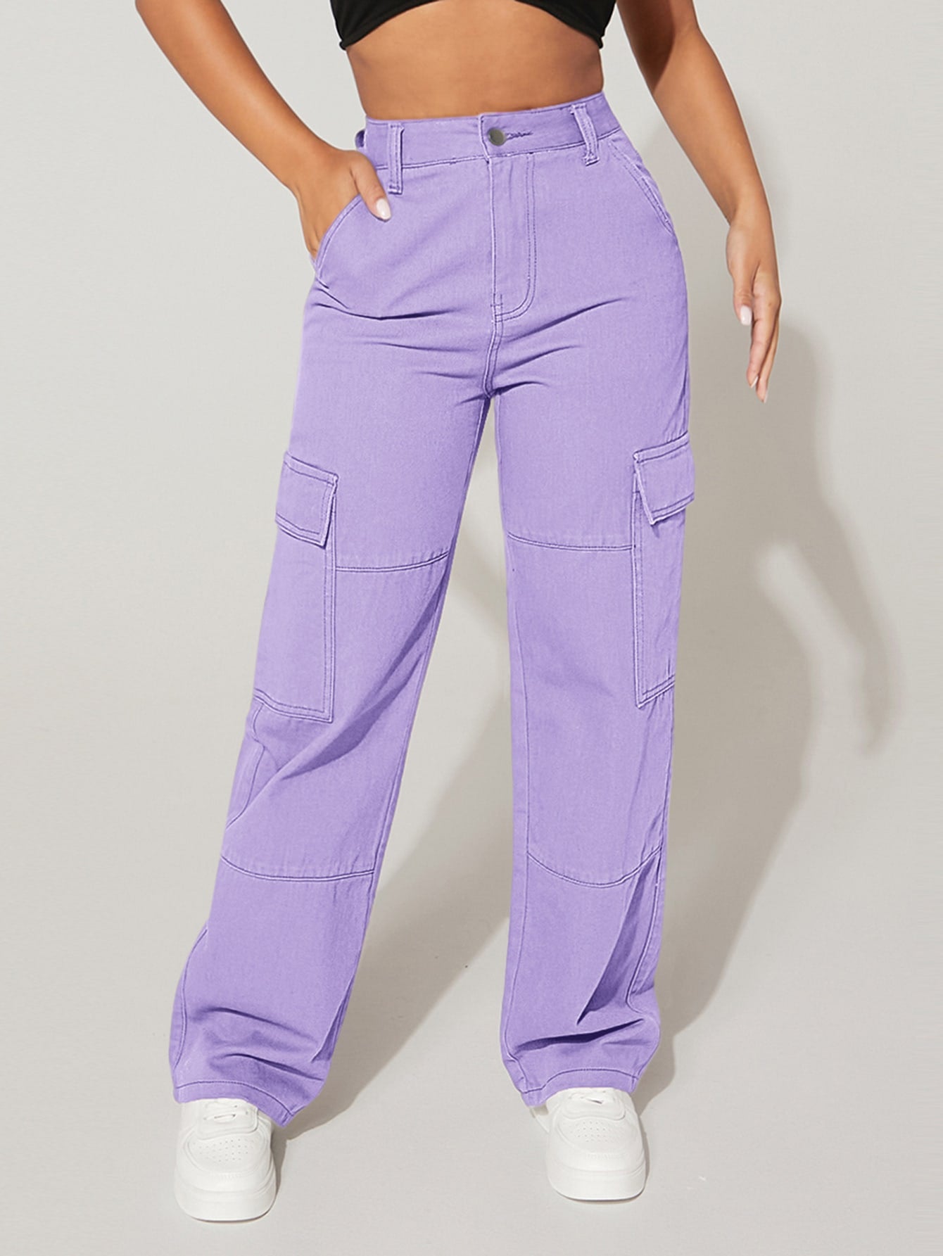 PETITE High-Waisted Cargo Jeans with Flap Pockets