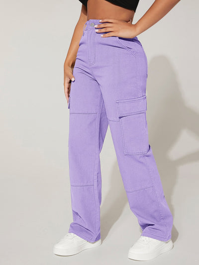 PETITE High-Waisted Cargo Jeans with Flap Pockets