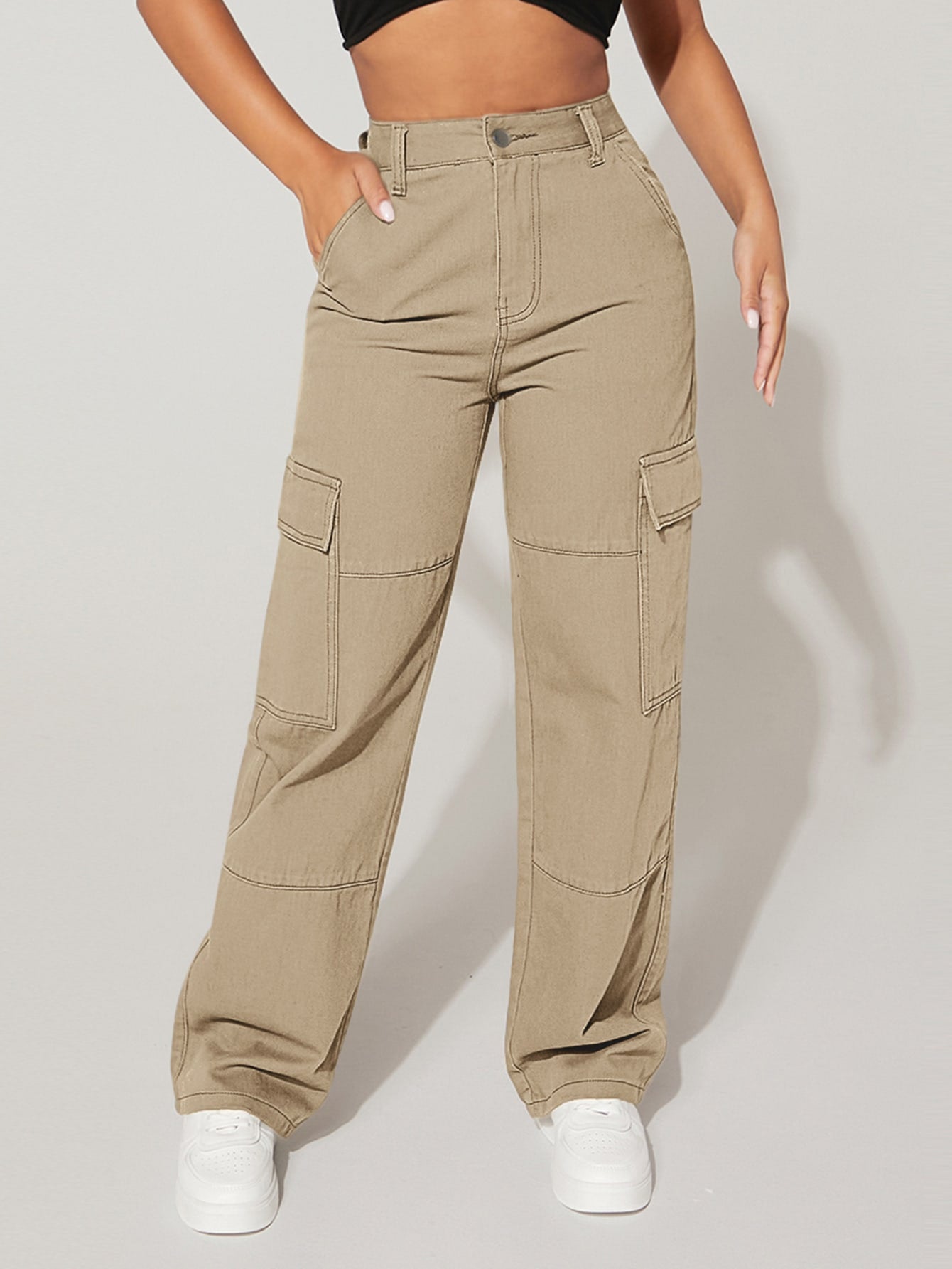 PETITE High-Waisted Cargo Jeans with Flap Pockets