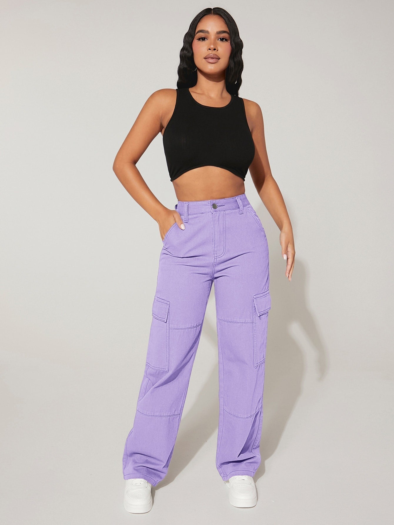 PETITE High-Waisted Cargo Jeans with Flap Pockets