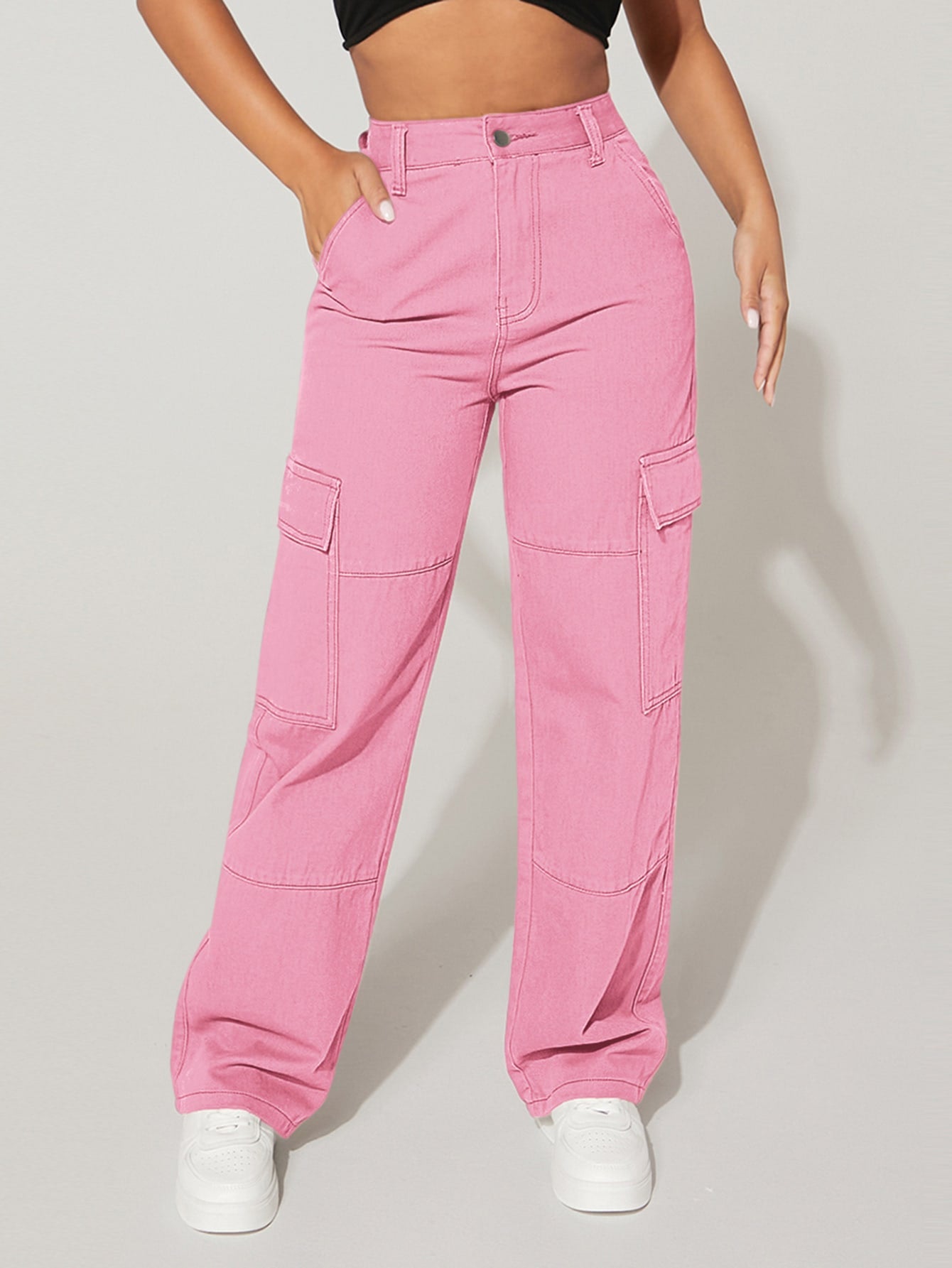 PETITE High-Waisted Cargo Jeans with Flap Pockets