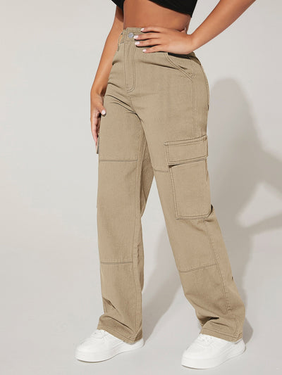 PETITE High-Waisted Cargo Jeans with Flap Pockets