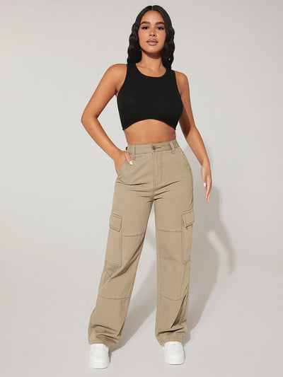 PETITE High-Waisted Cargo Jeans with Flap Pockets