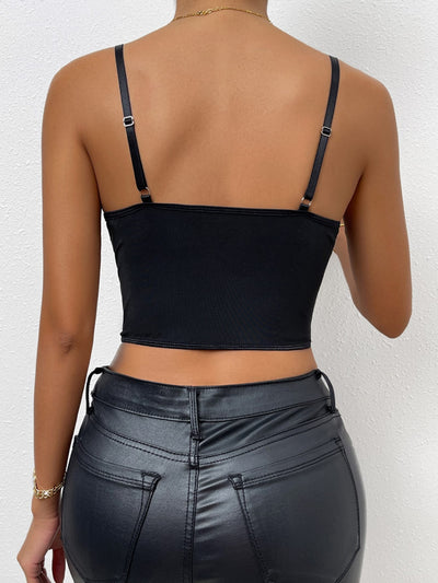 Crop Cami Top with Sequins, Mesh Full-Bust