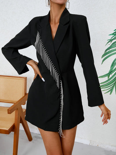 Shirt romper with fringes, lapel