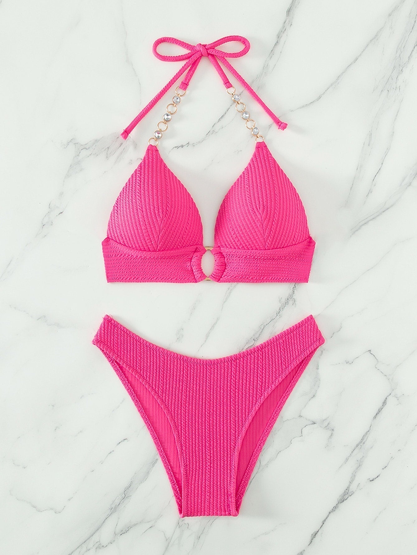 Push-Up Bikini mit Kette, Neckholder