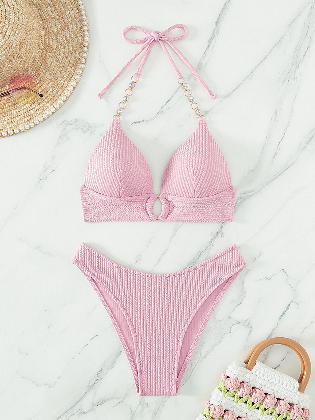 Push-Up Bikini mit Kette, Neckholder