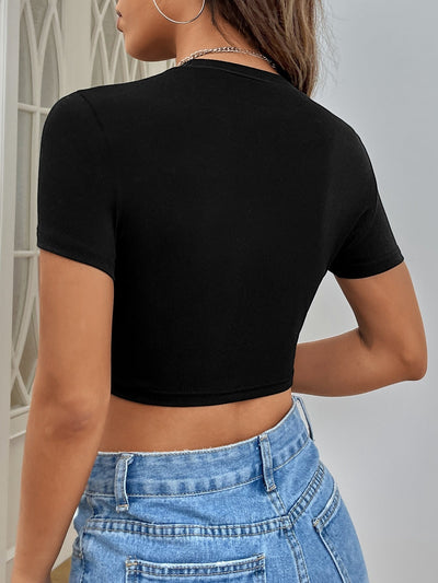 Crop T-Shirt with Letter Graphic