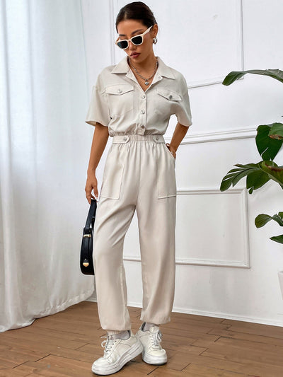 Shirt Jumpsuit with Flap Pocket, Drop Shoulder