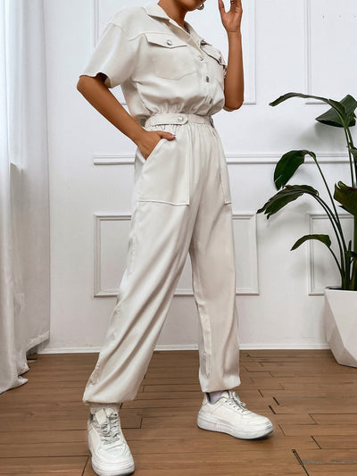 Shirt Jumpsuit with Flap Pocket, Drop Shoulder