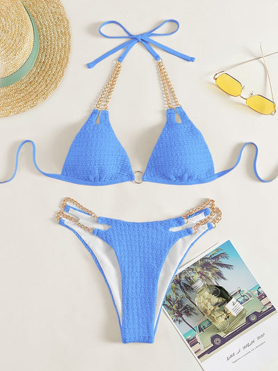 Triangle bikini with halter neck, chain,