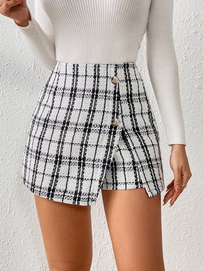 French Skirt with Plaid Pattern, Zipper in the Back, Tweed