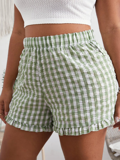 PLUS SIZE Gingham Pattern Shorts with Ruffle Trim