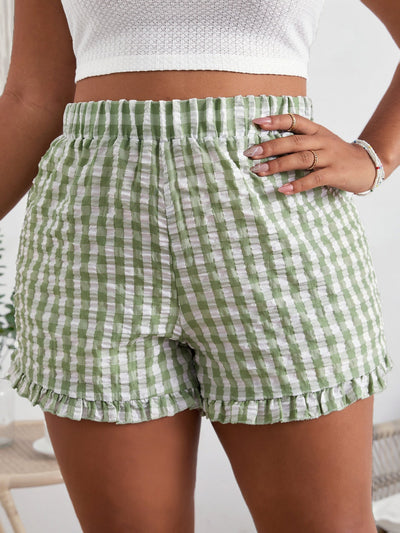 PLUS SIZE Gingham Pattern Shorts with Ruffle Trim