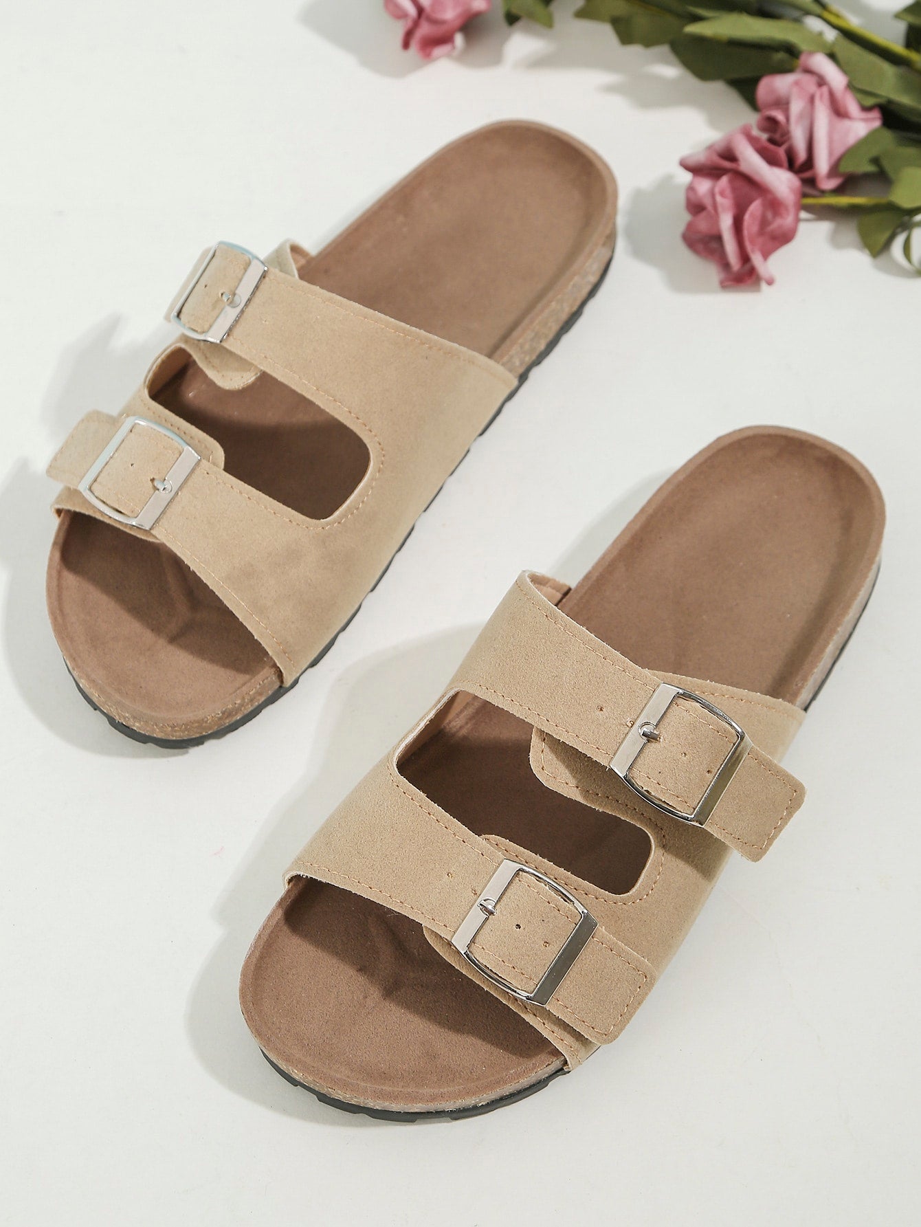 Footbed sandals with buckle decoration