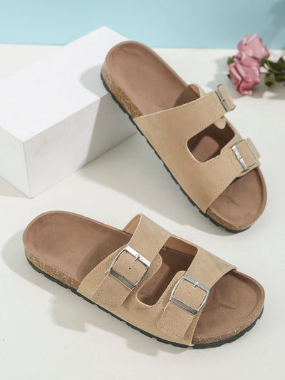 Footbed sandals with buckle decoration