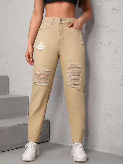 Mom Fit Jeans with Rips, High Waist