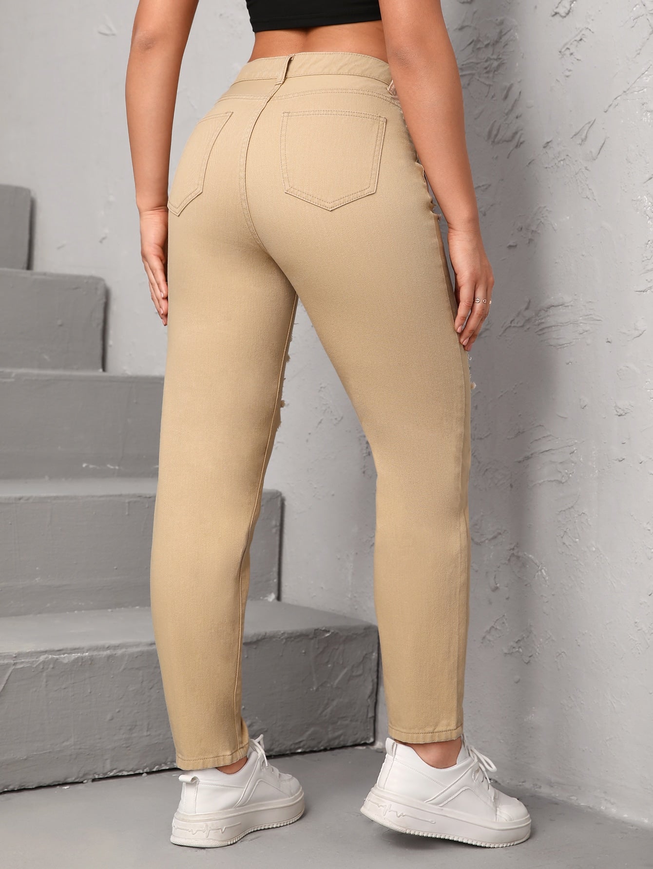 Mom Fit Jeans with Rips, High Waist